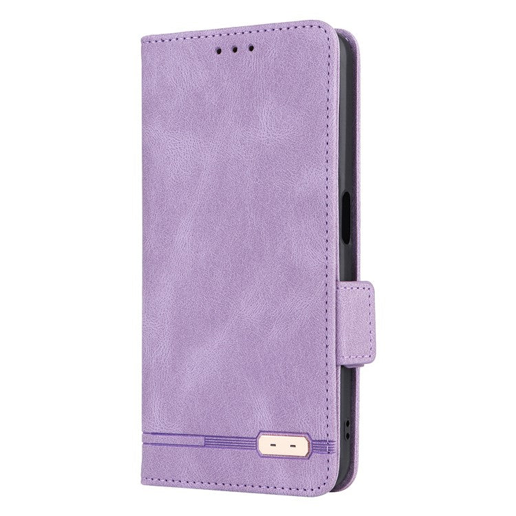 Shockproof Phone Cover for Oppo A58 5G, Hardware Decor Dual Magnetic Clasp Wallet Hands-free Stand PU Leather Phone Case - Purple