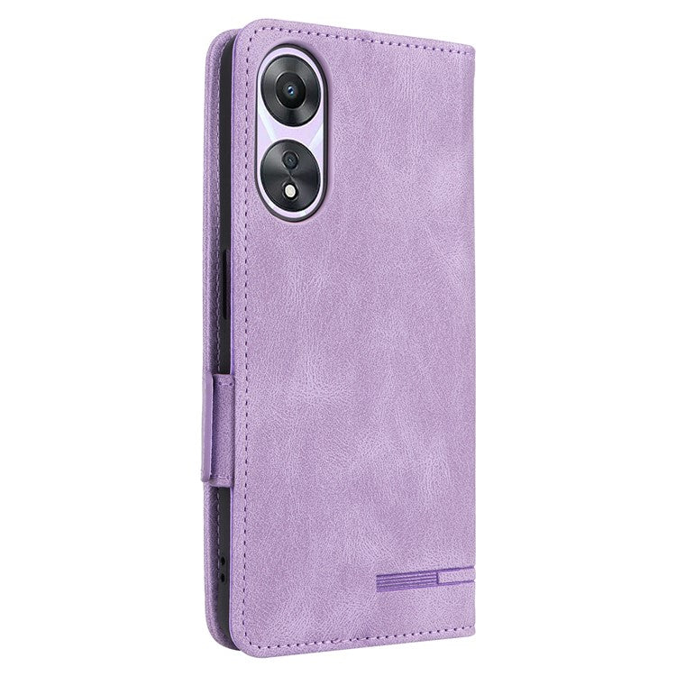 Shockproof Phone Cover for Oppo A58 5G, Hardware Decor Dual Magnetic Clasp Wallet Hands-free Stand PU Leather Phone Case - Purple