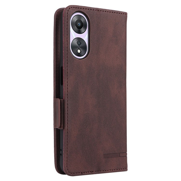 Shockproof Phone Cover for Oppo A58 5G, Hardware Decor Dual Magnetic Clasp Wallet Hands-free Stand PU Leather Phone Case - Coffee
