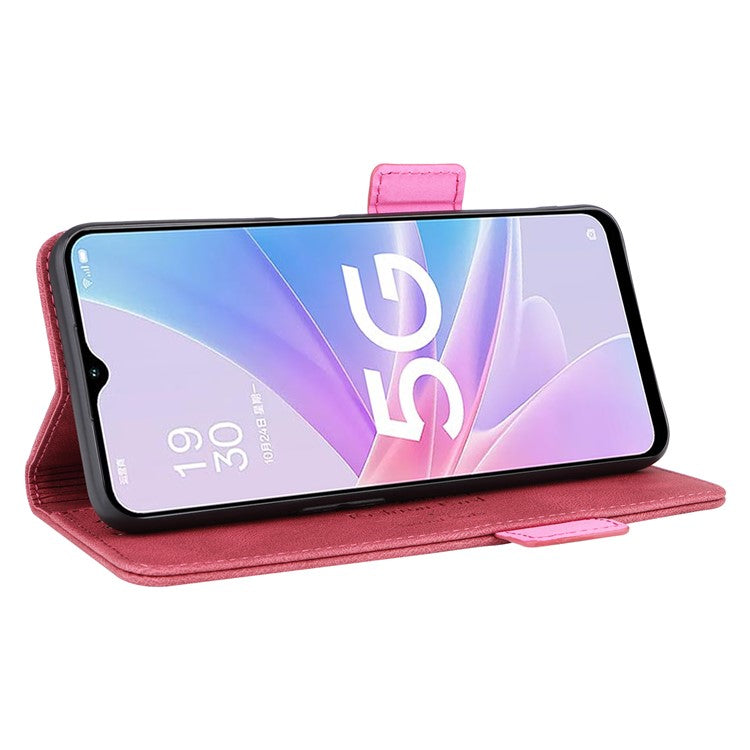 Shockproof Phone Cover for Oppo A58 5G, Hardware Decor Dual Magnetic Clasp Wallet Hands-free Stand PU Leather Phone Case - Rose