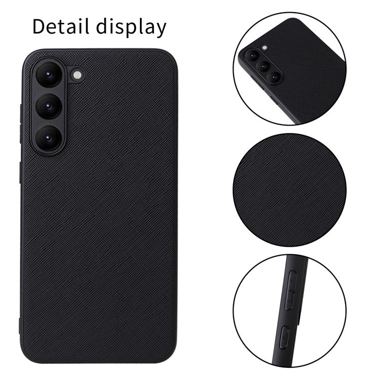 For Samsung Galaxy S23 Textured PU Leather Hybrid Slim Case Soft TPU Hard PC Protective Phone COVER with Ultra Fibrillar Lining - Leopard