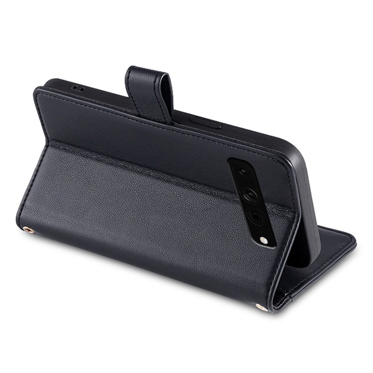 For Google Pixel 7 Pro 5G Textured PU Leather Zipper Pocket Flip Folio Case Multiple Card Slots Wallet Stand Wallet Phone Cover with Wrist Strap and Shoulder Strap - Black