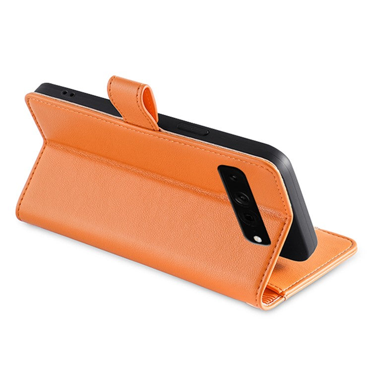 For Google Pixel 7 Pro 5G Textured PU Leather Zipper Pocket Flip Folio Case Multiple Card Slots Wallet Stand Wallet Phone Cover with Wrist Strap and Shoulder Strap - Orange