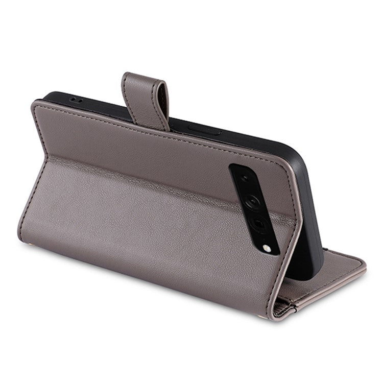 For Google Pixel 7 Pro 5G Textured PU Leather Zipper Pocket Flip Folio Case Multiple Card Slots Wallet Stand Wallet Phone Cover with Wrist Strap and Shoulder Strap - Grey