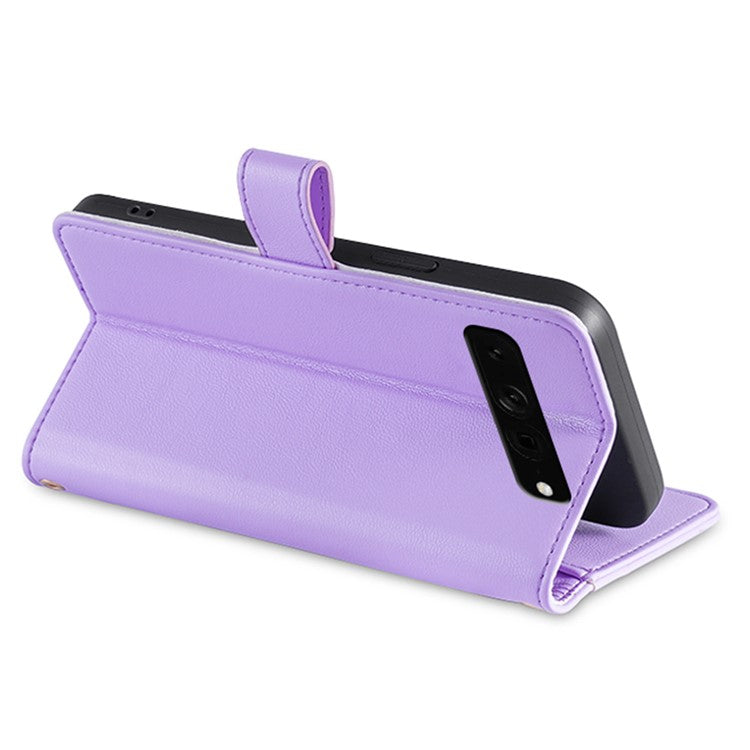 For Google Pixel 7 Pro 5G Textured PU Leather Zipper Pocket Flip Folio Case Multiple Card Slots Wallet Stand Wallet Phone Cover with Wrist Strap and Shoulder Strap - Purple