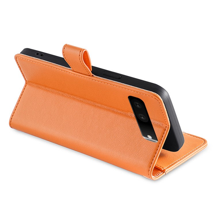 For Google Pixel 7 5G Textured PU Leather Zipper Pocket Wallet Phone Case Stand Multiple Card Slots Magnetic Closure Cover with Wrist Strap and Shoulder Strap - Orange