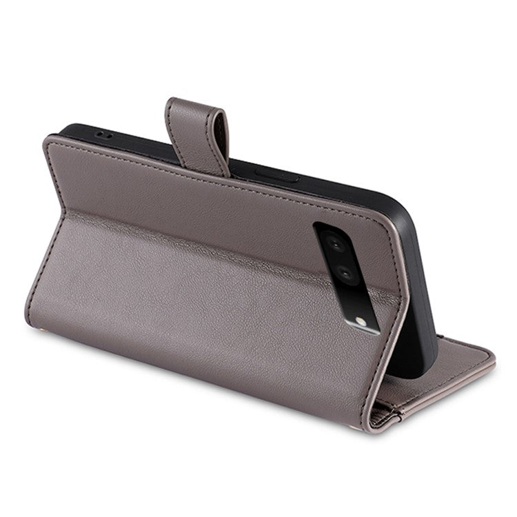 For Google Pixel 7 5G Textured PU Leather Zipper Pocket Wallet Phone Case Stand Multiple Card Slots Magnetic Closure Cover with Wrist Strap and Shoulder Strap - Grey