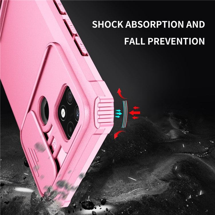 For Infinix Hot 11s NFC 4G Slide Camera Protection Anti-Fall Cell Phone Shell Kickstand PC + TPU Hybrid Cover Phone Case - Pink