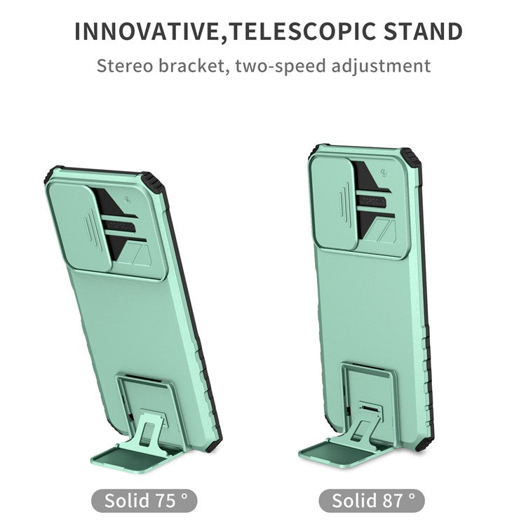 For Infinix Hot 11s NFC 4G Slide Camera Protection Anti-Fall Cell Phone Shell Kickstand PC + TPU Hybrid Cover Phone Case - Baby Blue