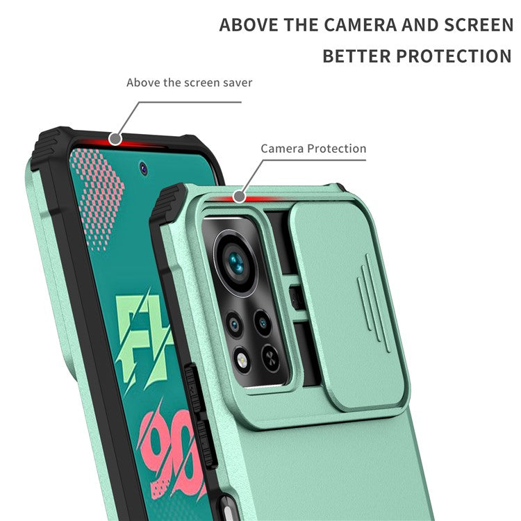 For Infinix Hot 11s NFC 4G Slide Camera Protection Anti-Fall Cell Phone Shell Kickstand PC + TPU Hybrid Cover Phone Case - Baby Blue