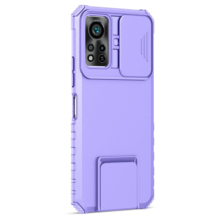 For Infinix Hot 11s NFC 4G Slide Camera Protection Anti-Fall Cell Phone Shell Kickstand PC + TPU Hybrid Cover Phone Case - Purple