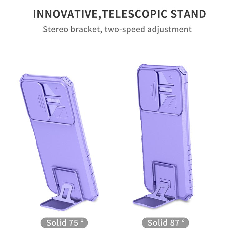 For Infinix Hot 11s NFC 4G Slide Camera Protection Anti-Fall Cell Phone Shell Kickstand PC + TPU Hybrid Cover Phone Case - Purple