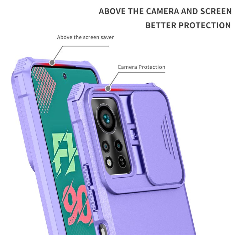 For Infinix Hot 11s NFC 4G Slide Camera Protection Anti-Fall Cell Phone Shell Kickstand PC + TPU Hybrid Cover Phone Case - Purple