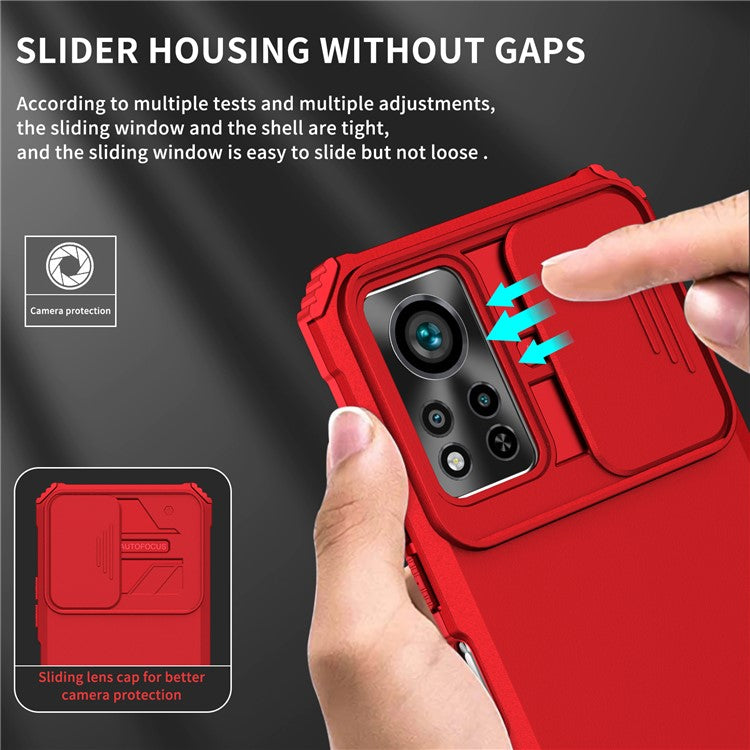For Infinix Hot 11s NFC 4G Slide Camera Protection Anti-Fall Cell Phone Shell Kickstand PC + TPU Hybrid Cover Phone Case - Red