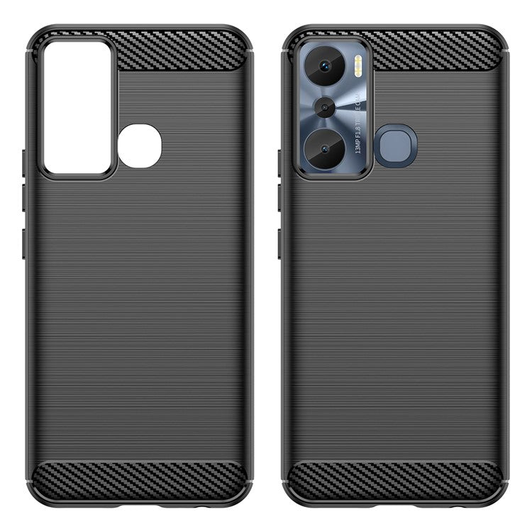 For Infinix Hot 20i 4G Carbon Fiber Texture Phone Case Soft TPU Brushed Surface Anti-Fingerprint Cover - Black