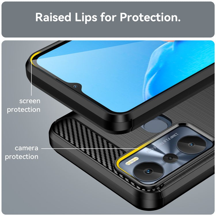 For Infinix Hot 20i 4G Carbon Fiber Texture Phone Case Soft TPU Brushed Surface Anti-Fingerprint Cover - Black