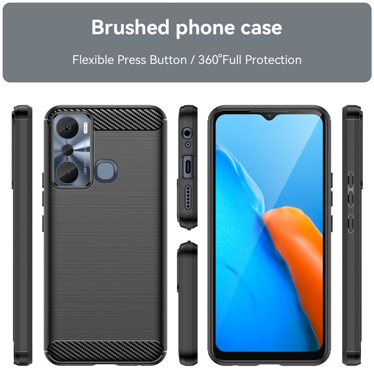 For Infinix Hot 20i 4G Carbon Fiber Texture Phone Case Soft TPU Brushed Surface Anti-Fingerprint Cover - Black
