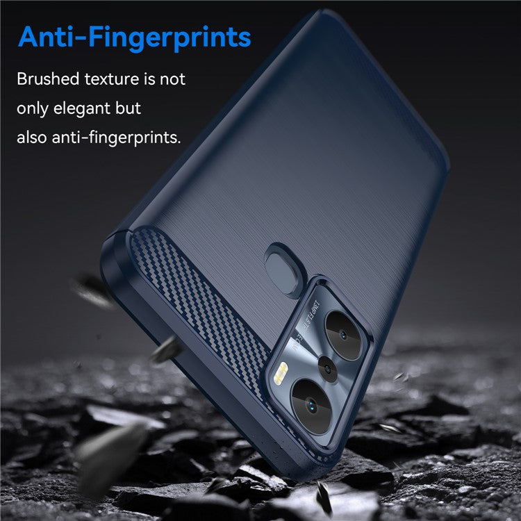 For Infinix Hot 20i 4G Carbon Fiber Texture Phone Case Soft TPU Brushed Surface Anti-Fingerprint Cover - Blue