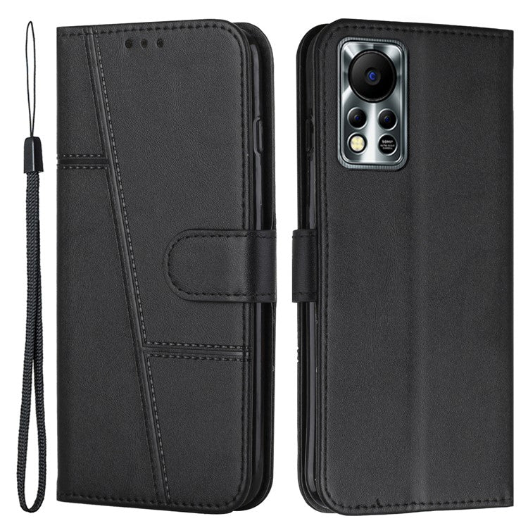 For Infinix Hot 11s NFC 4G Stitching PU Leather Flip Phone Case Stand Full Body Protective Wallet Cover with Strap - Black
