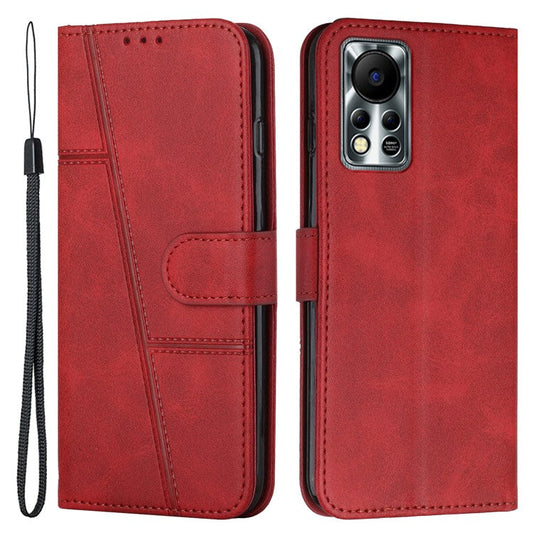 For Infinix Hot 11s NFC 4G Stitching PU Leather Flip Phone Case Stand Full Body Protective Wallet Cover with Strap - Red