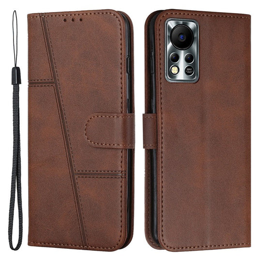 For Infinix Hot 11s NFC 4G Stitching PU Leather Flip Phone Case Stand Full Body Protective Wallet Cover with Strap - Brown
