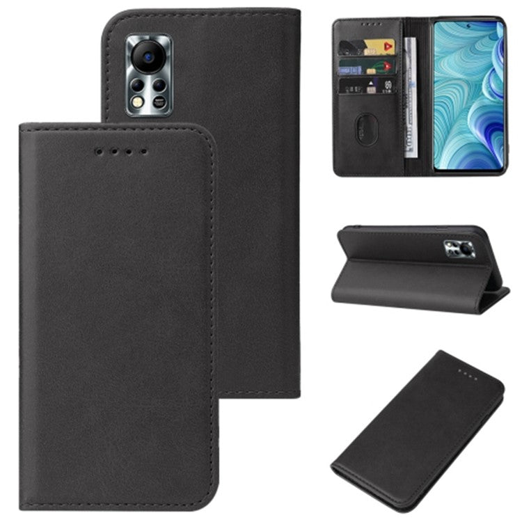 For Infinix Hot 11s NFC 4G Protective Case Business Style Strong Magnet Phone Wallet PU Leather Cover Shell - Black