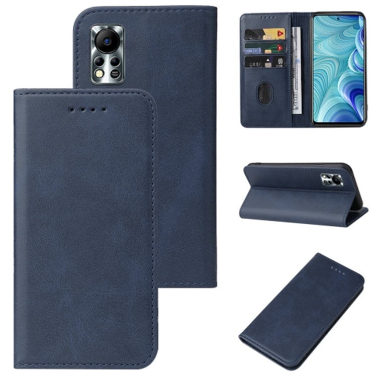 For Infinix Hot 11s NFC 4G Protective Case Business Style Strong Magnet Phone Wallet PU Leather Cover Shell - Blue