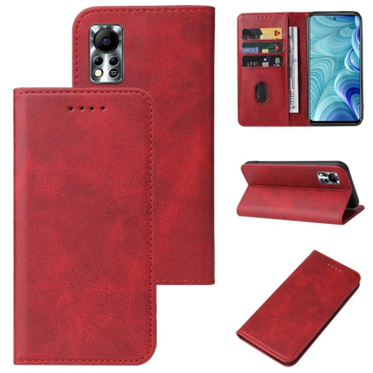 For Infinix Hot 11s NFC 4G Protective Case Business Style Strong Magnet Phone Wallet PU Leather Cover Shell - Red