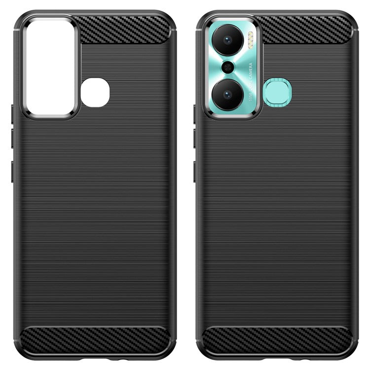For Infinix Hot 20 Play 4G Carbon Fiber Texture Phone Case Soft TPU Brushed Surface Protective Cover - Black