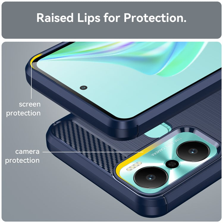 For Infinix Hot 20 Play 4G Carbon Fiber Texture Phone Case Soft TPU Brushed Surface Protective Cover - Blue