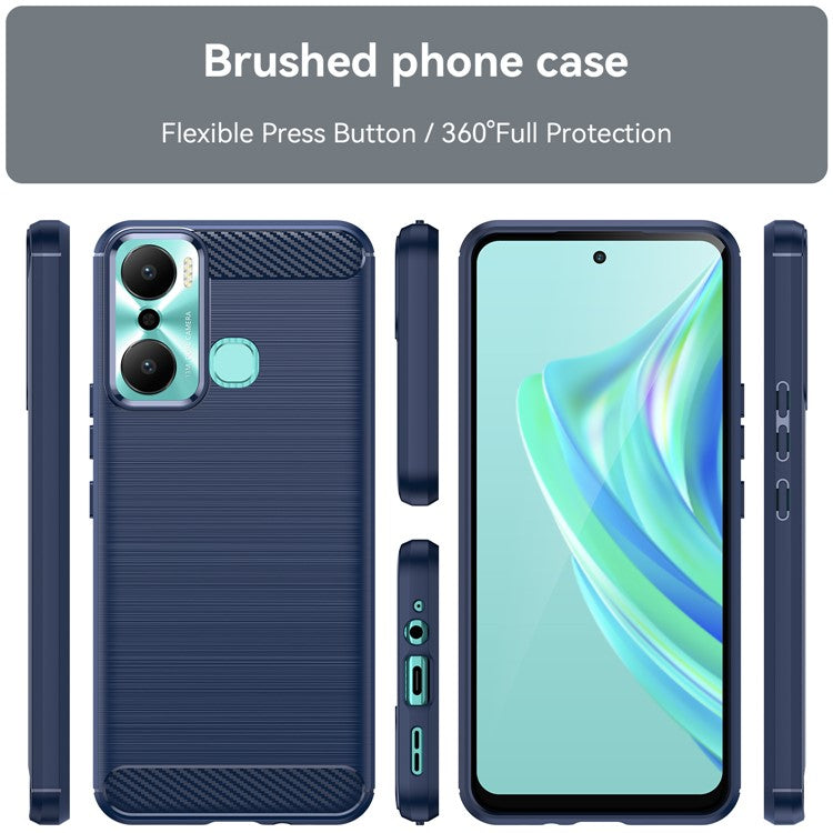 For Infinix Hot 20 Play 4G Carbon Fiber Texture Phone Case Soft TPU Brushed Surface Protective Cover - Blue