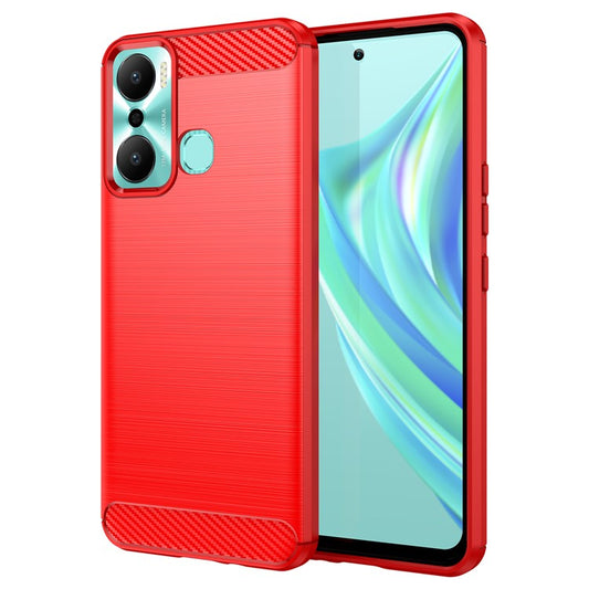 For Infinix Hot 20 Play 4G Carbon Fiber Texture Phone Case Soft TPU Brushed Surface Protective Cover - Red
