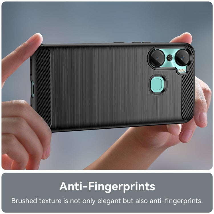 For Infinix Hot 12 Pro 4G Carbon Fiber Texture Phone Case Shockproof TPU Brushed Surface Protective Cover - Black