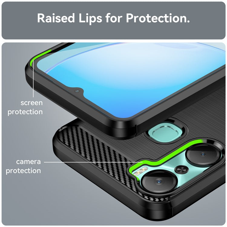 For Infinix Hot 12 Pro 4G Carbon Fiber Texture Phone Case Shockproof TPU Brushed Surface Protective Cover - Black