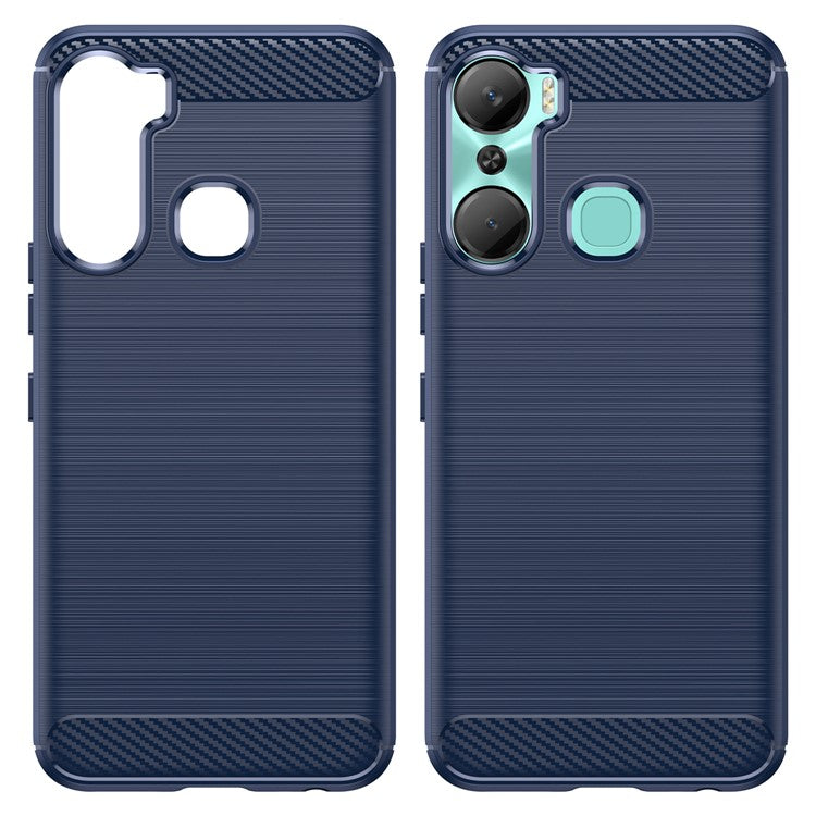 For Infinix Hot 12 Pro 4G Carbon Fiber Texture Phone Case Shockproof TPU Brushed Surface Protective Cover - Blue