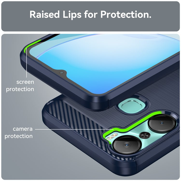 For Infinix Hot 12 Pro 4G Carbon Fiber Texture Phone Case Shockproof TPU Brushed Surface Protective Cover - Blue