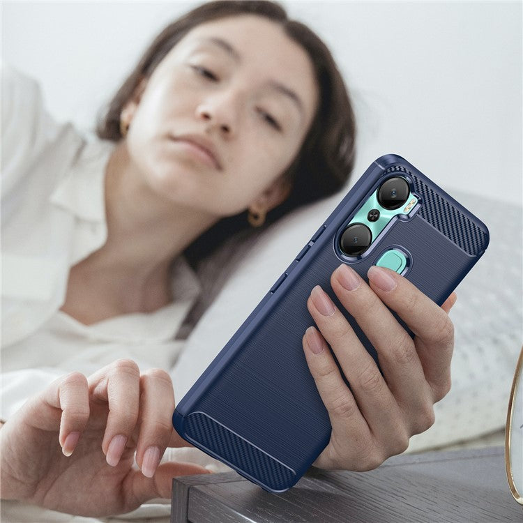 For Infinix Hot 12 Pro 4G Carbon Fiber Texture Phone Case Shockproof TPU Brushed Surface Protective Cover - Blue