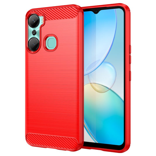 For Infinix Hot 12 Pro 4G Carbon Fiber Texture Phone Case Shockproof TPU Brushed Surface Protective Cover - Red