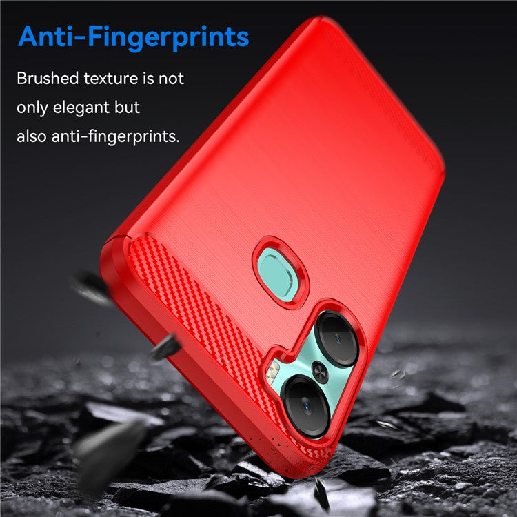 For Infinix Hot 12 Pro 4G Carbon Fiber Texture Phone Case Shockproof TPU Brushed Surface Protective Cover - Red