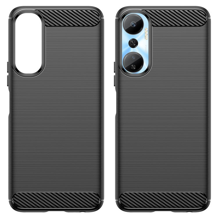 For Infinix Hot 20 4G Drop Resistant Carbon Fiber Texture Phone Case Soft TPU Brushed Surface Protective Cover - Black