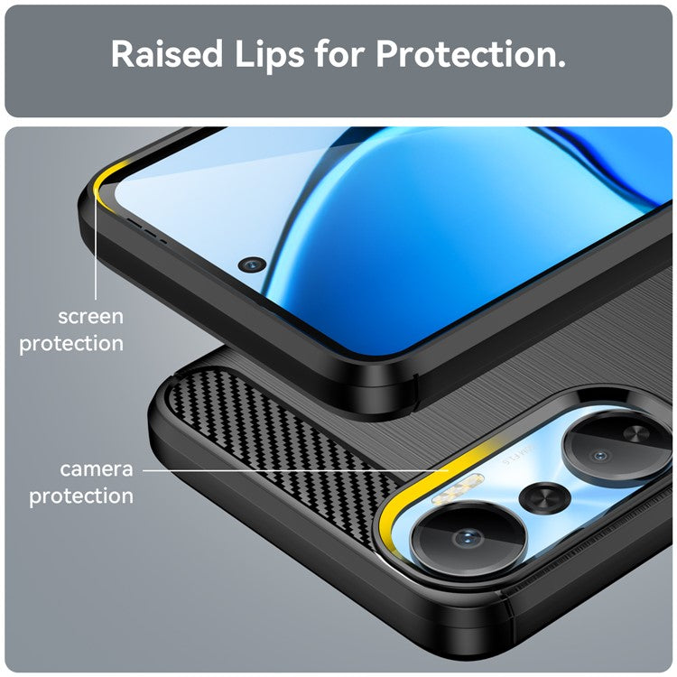 For Infinix Hot 20 4G Drop Resistant Carbon Fiber Texture Phone Case Soft TPU Brushed Surface Protective Cover - Black