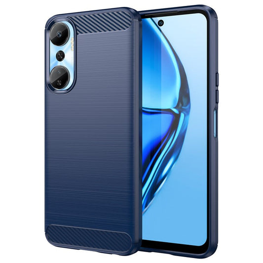 For Infinix Hot 20 4G Drop Resistant Carbon Fiber Texture Phone Case Soft TPU Brushed Surface Protective Cover - Blue