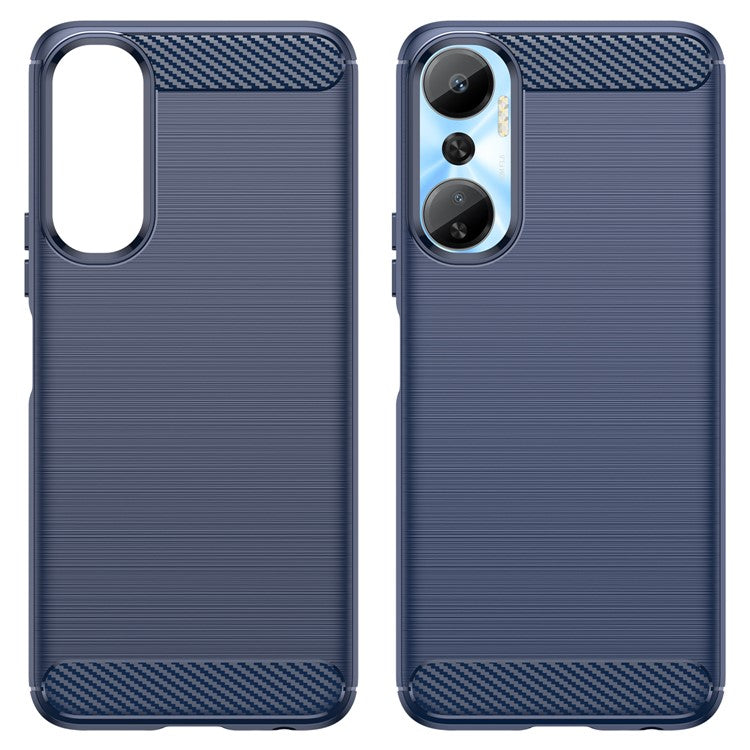 For Infinix Hot 20 4G Drop Resistant Carbon Fiber Texture Phone Case Soft TPU Brushed Surface Protective Cover - Blue