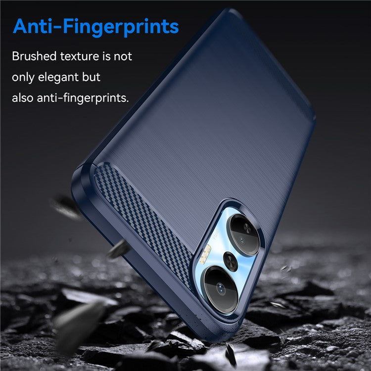 For Infinix Hot 20 4G Drop Resistant Carbon Fiber Texture Phone Case Soft TPU Brushed Surface Protective Cover - Blue
