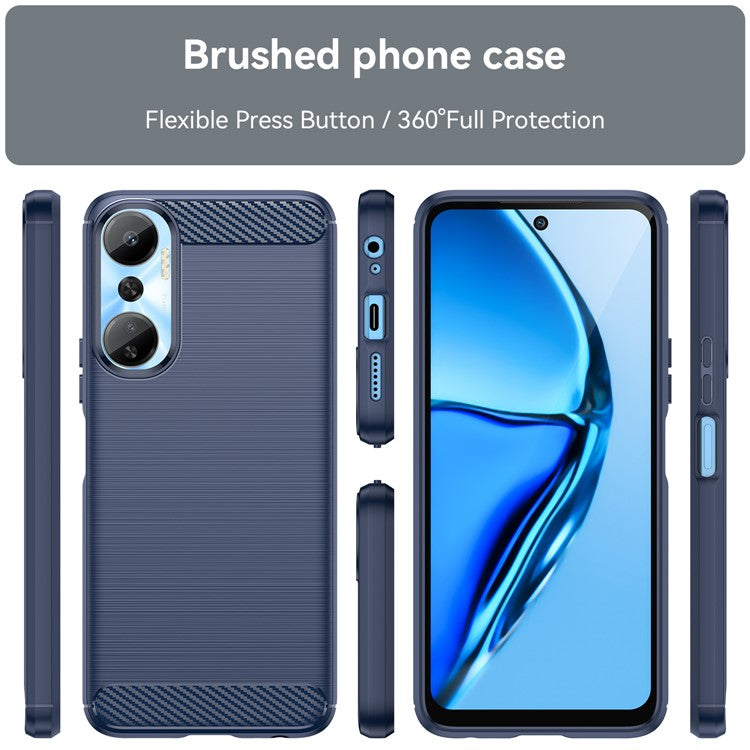 For Infinix Hot 20 4G Drop Resistant Carbon Fiber Texture Phone Case Soft TPU Brushed Surface Protective Cover - Blue
