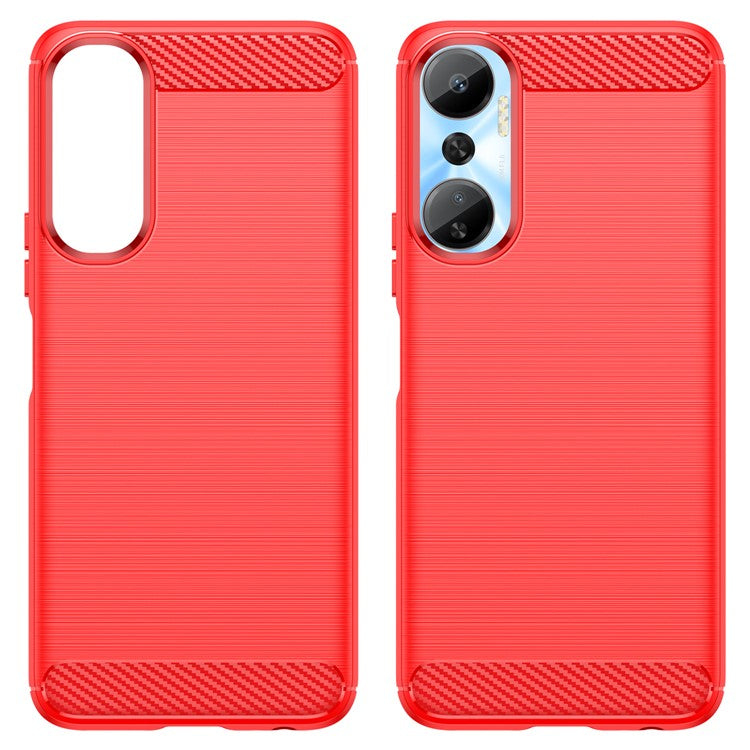 For Infinix Hot 20 4G Drop Resistant Carbon Fiber Texture Phone Case Soft TPU Brushed Surface Protective Cover - Red
