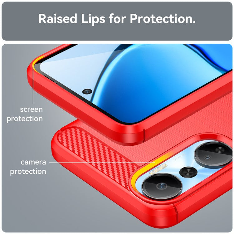 For Infinix Hot 20 4G Drop Resistant Carbon Fiber Texture Phone Case Soft TPU Brushed Surface Protective Cover - Red