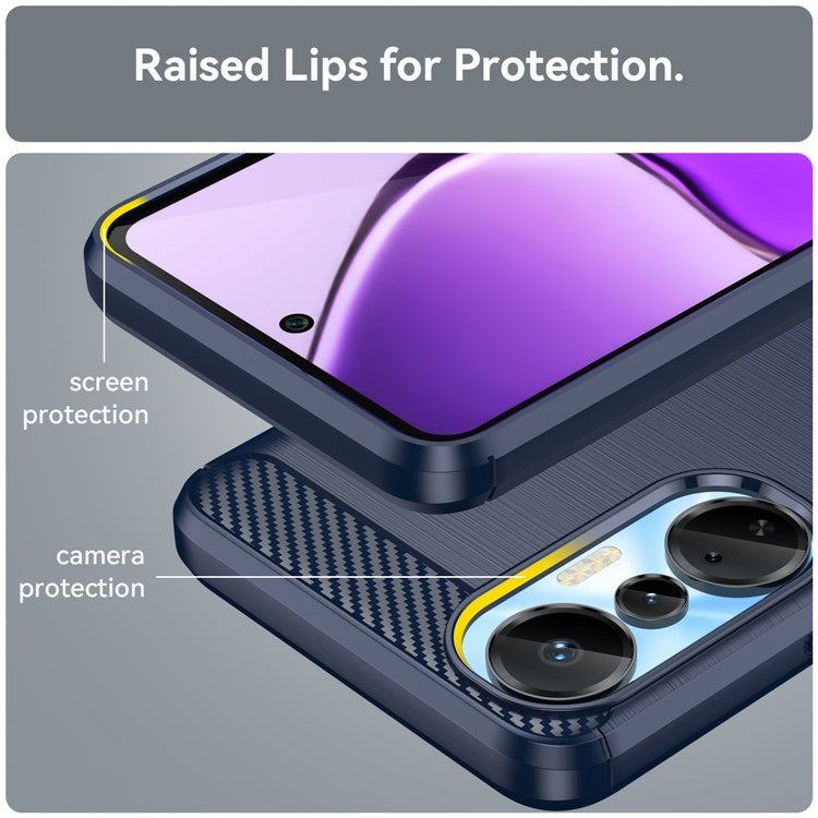 For Infinix Hot 20S 4G Carbon Fiber Texture Anti-Collision Phone Case Soft TPU Brushed Surface Protective Cover - Blue