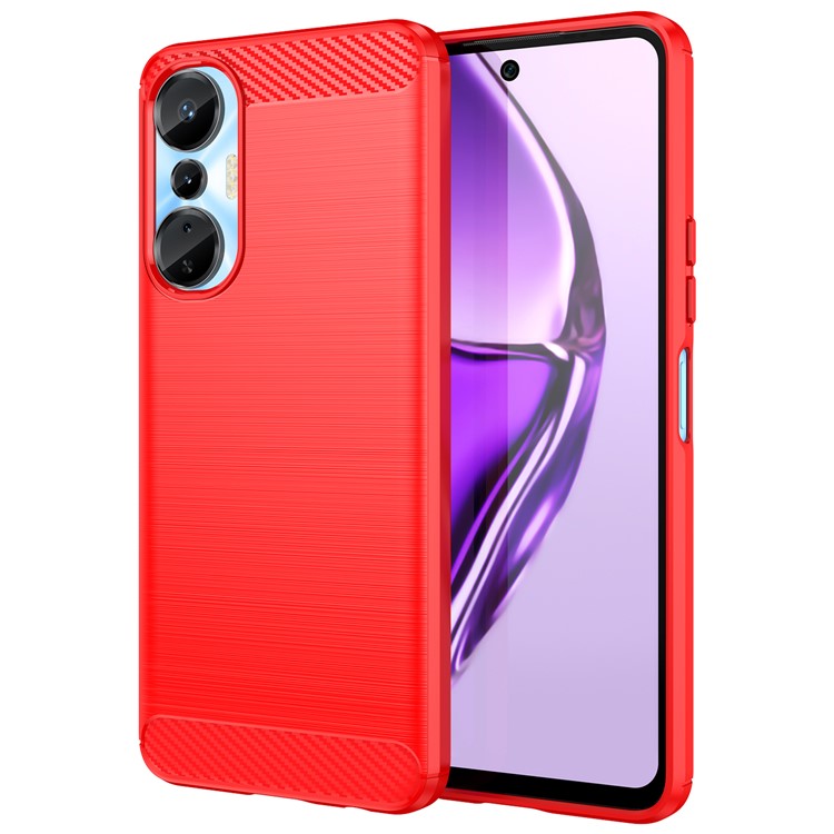For Infinix Hot 20S 4G Carbon Fiber Texture Anti-Collision Phone Case Soft TPU Brushed Surface Protective Cover - Red