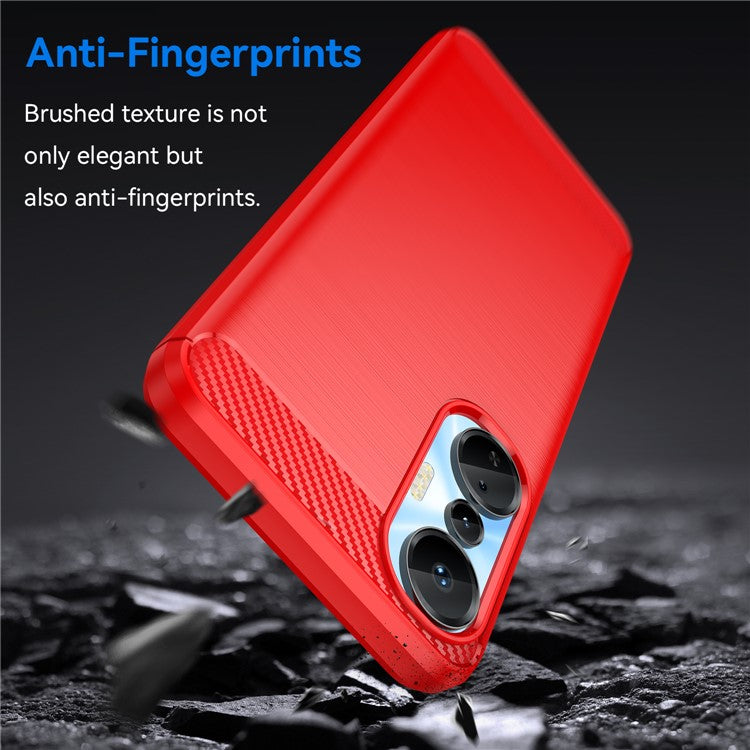 For Infinix Hot 20S 4G Carbon Fiber Texture Anti-Collision Phone Case Soft TPU Brushed Surface Protective Cover - Red